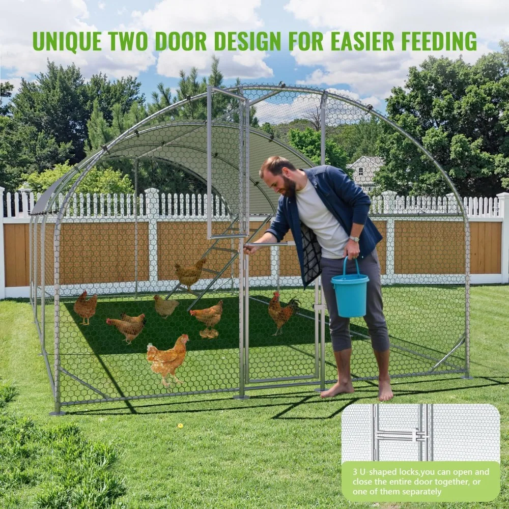 

Large Metal Chicken Coop, Chicken Runs for Yard with Cover, Walk-in Chicken Run, Heavy-Duty Galvanized Fram