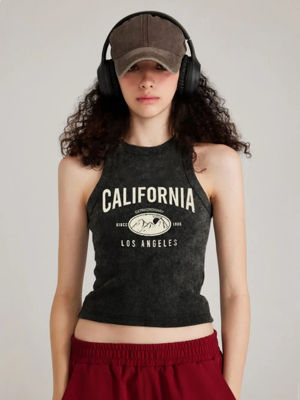 Woman Cotton Washed Sleeveless Los Angeles Calafonia Mountains Prints Tank Tops Basic Tight Streetwear Casual Female Clothing