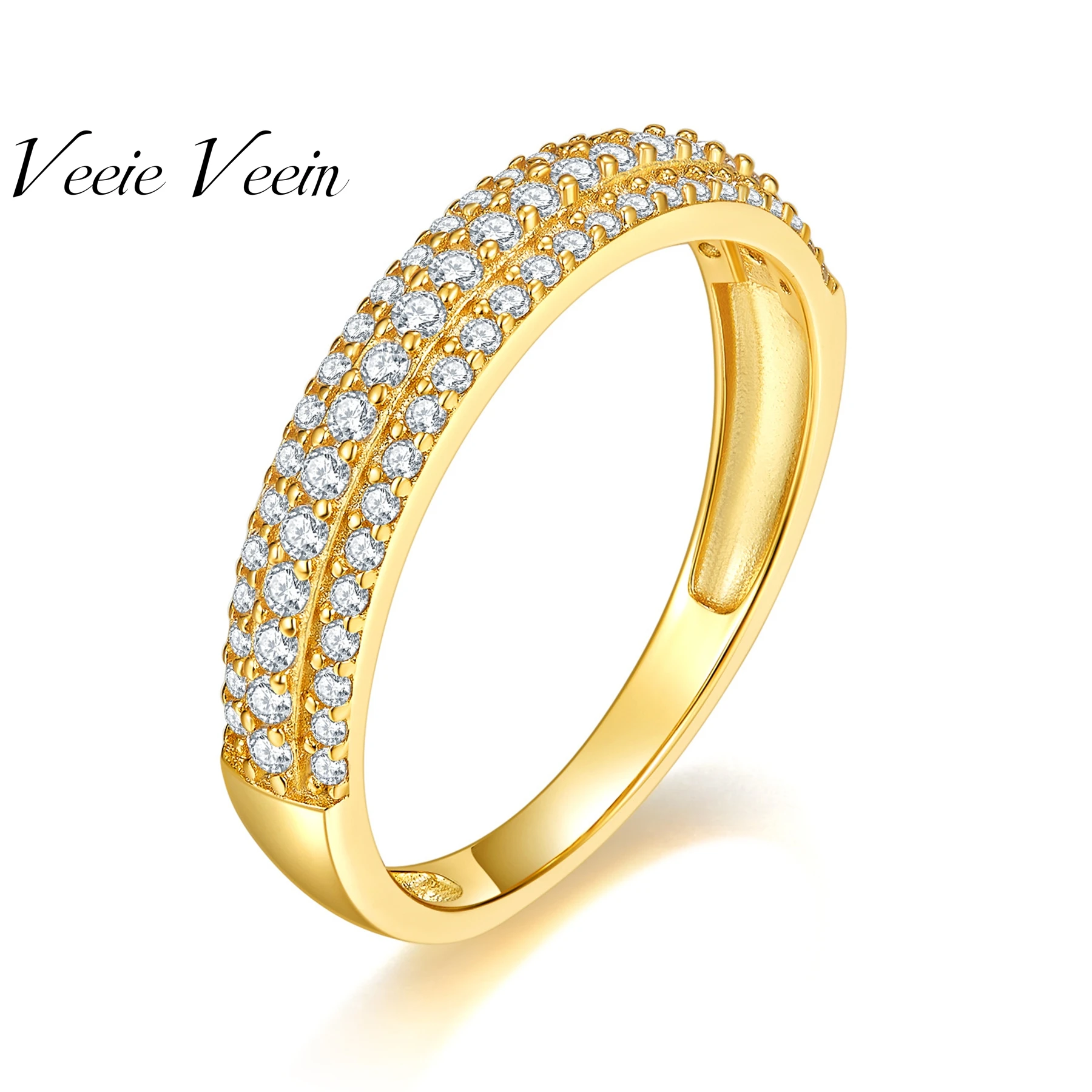 

Veeie Veein Luxury Brand Fashion S925 Sterling Silver Ring For Women With Three Rows Moissanite GRA Certificate Ring Jewelry