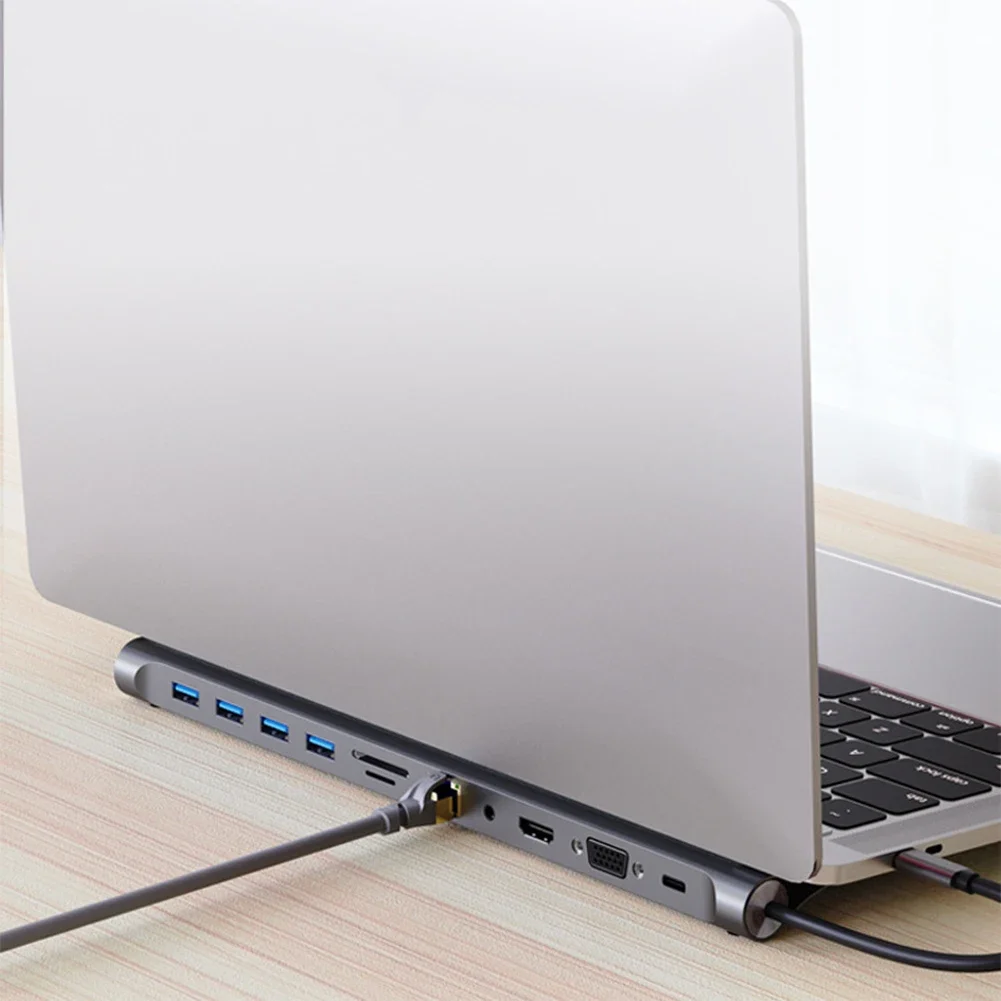 قاعدة توصيل USB C 11 في 1 مع محول VGA Ethernet متعدد المنافذ متوافق مع HDMI بقدرة 100 وات PD SD/TF صوت للسطح/HP/Dell/Lenovo/MacBook