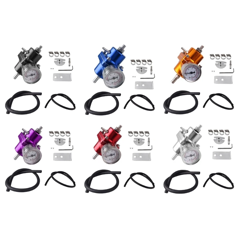 37JE Automotive Pressure Regulator with Pressure Meter, Hose Hardware and Aluminum Body for Repair and Tuning Work