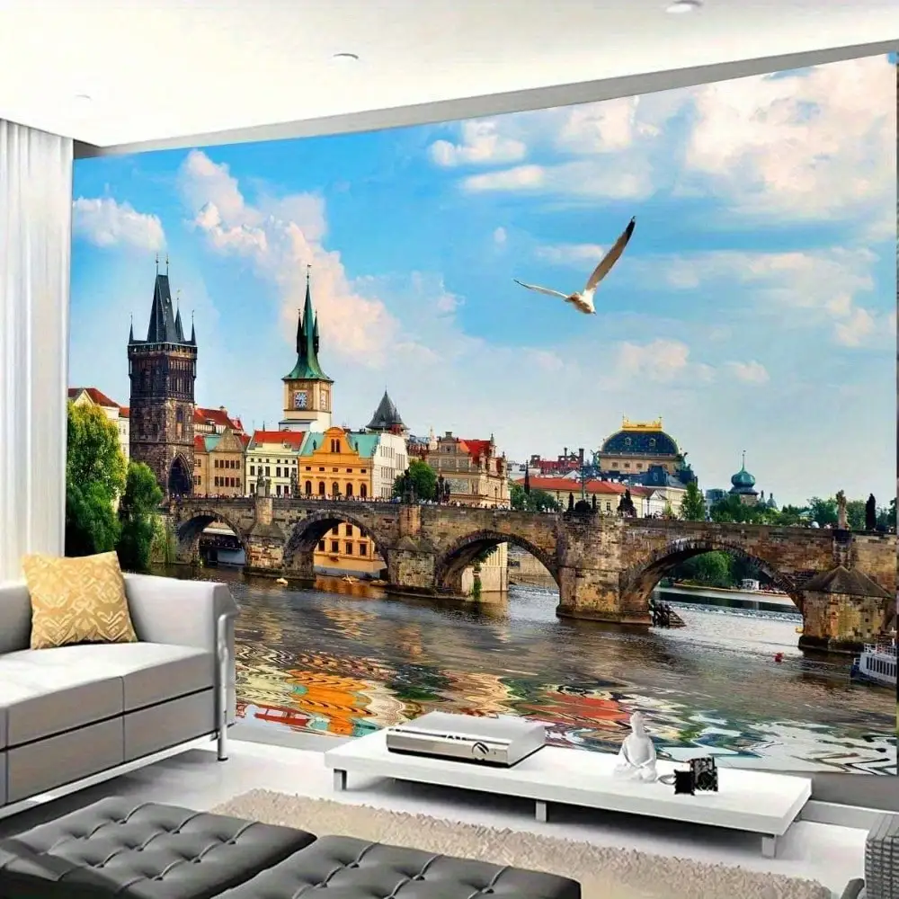 

1 шт., настенная роспись с городской пейзажем, Прага, Чарльзский мост, 3D обои для гостиной, домашний декор, сезон «Снова в школу», осенние подарки