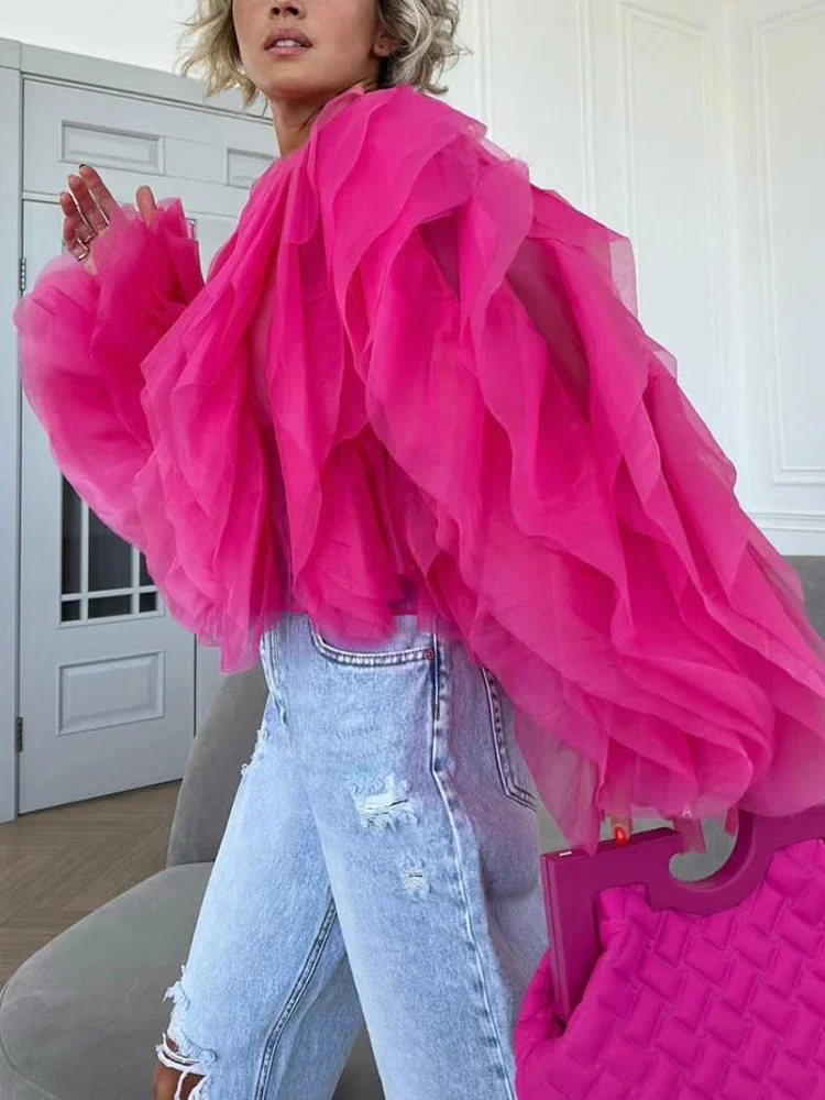 2026 New Ruffle Commuting Style Sweet Long Sleeve Shirt Women's Double Ruffle Loose Hoodie Women's Fashion Commuting Style