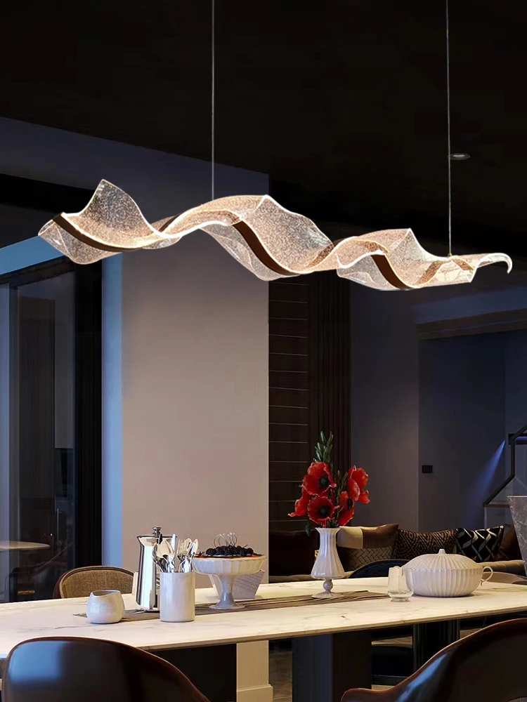 

Designer hotel front desk art streamer chandelier simple creative long wave restaurant tea room bar decorative lamp