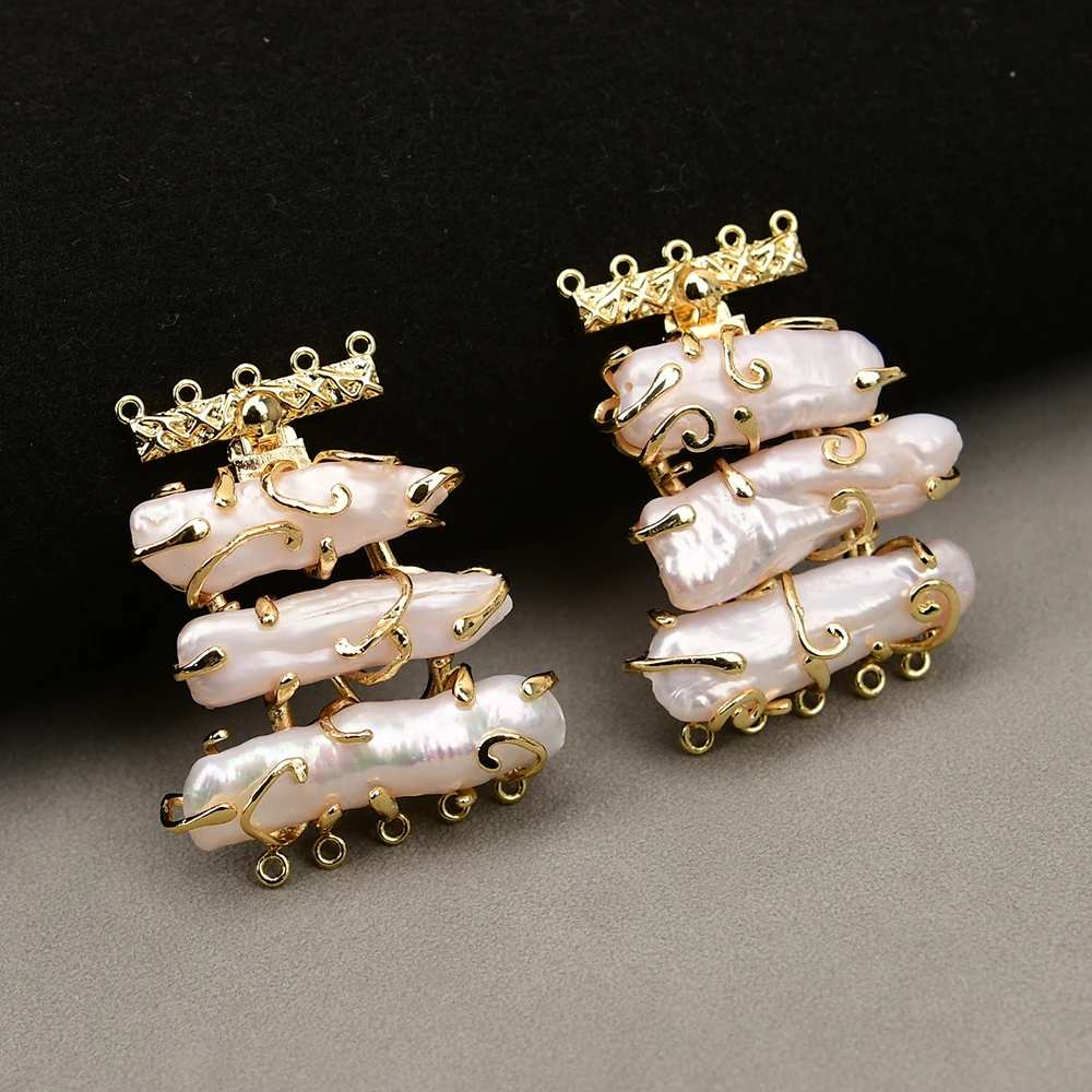 APDGG 2 Pcs Natural White Biwa Pearl Gold Plated Clasps Multi Strands Necklace Bracelet Jewelry Making DIY