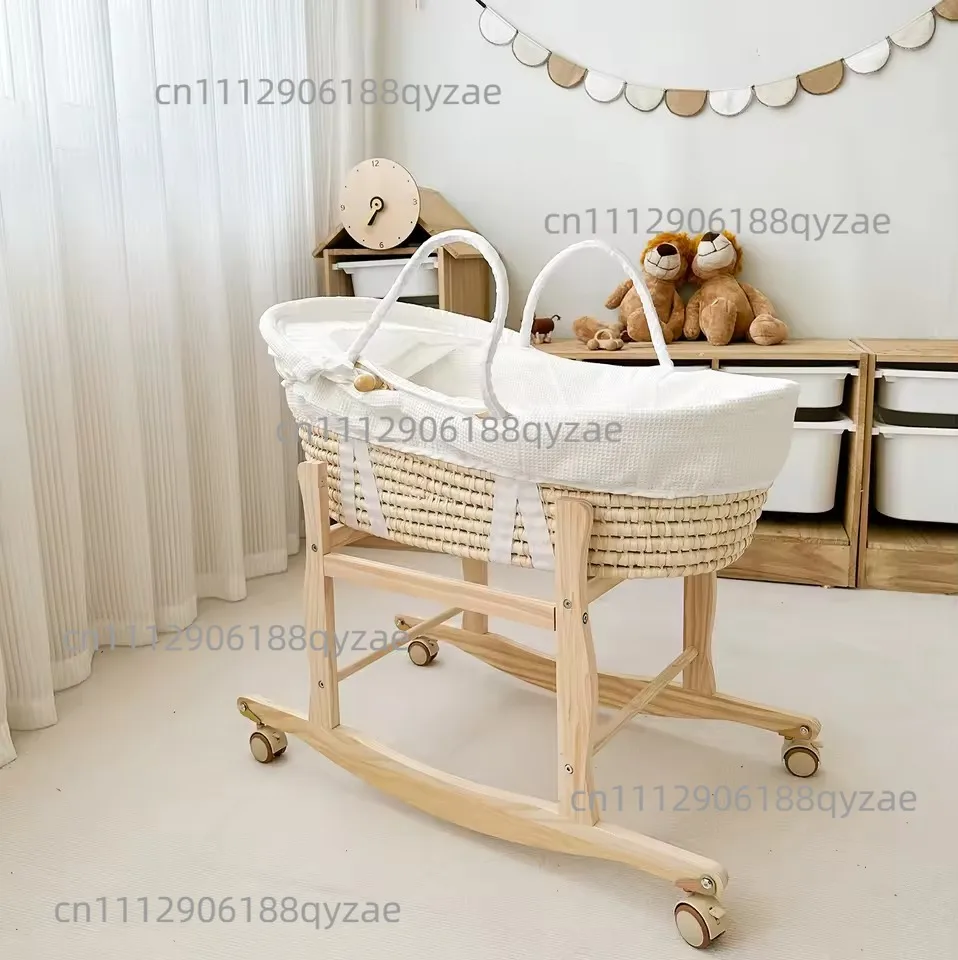 Baby Cradle, Carry Basket Portable, Bed in Bed Newborn Carry Basket Baby Reclining Chair Hand Woven