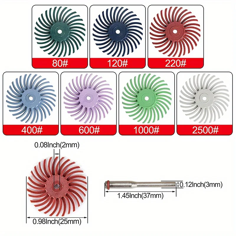 32pcs 1 Inch Bristle Disc Kit with 3mm Shank for Rotary Tools,Detail Abrasive Wheel for Jewelry Wood Metal Polishing