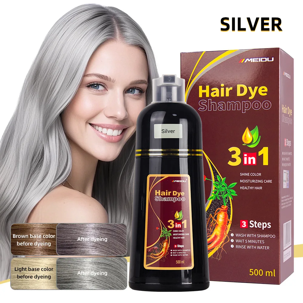 500ml Black Hair Dye Shampoo White To Black Dyeing and Fixing Hair Color Plant Bubble Hair Dye Cream