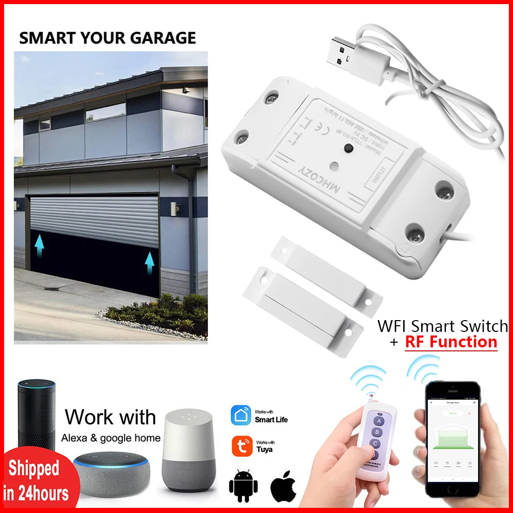 Tuya WiFi Garage Gate Door Opener Controller Smart Life APP Wireless Remote Control Magnetic Door Sensor Work With Alexa