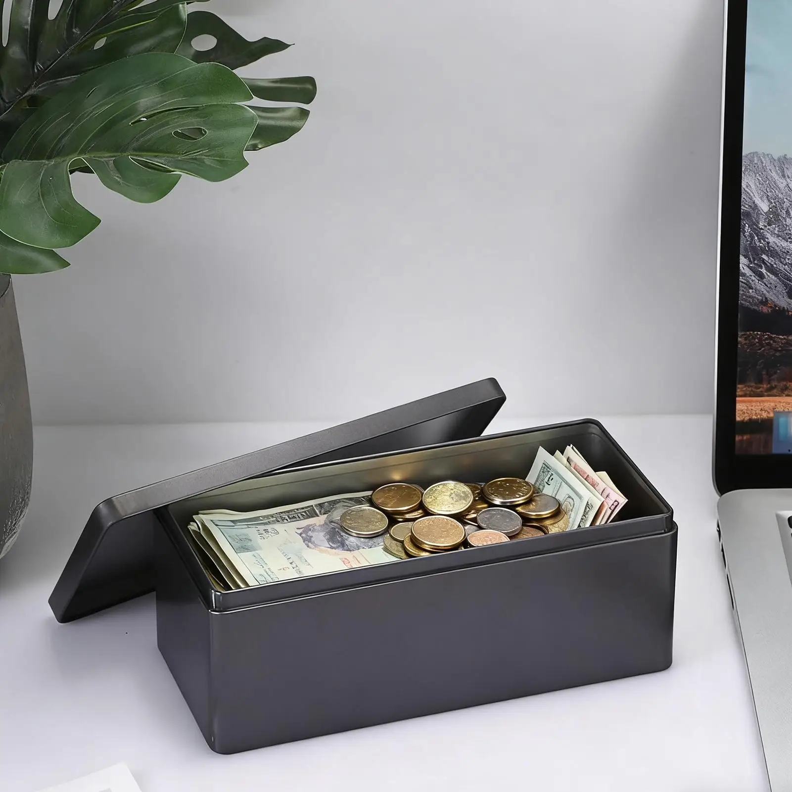 Metal Cash Box Portable Security Organizer Money Saving Box Organizer With Lid For Currency Bills Jewelry Keys Tickets Home