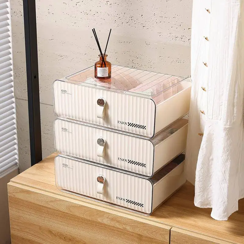 Dustproof Integrated Creamy Style Underwear Socks Storage Box Drawered Organizer Household Essential Plastic Storage Box