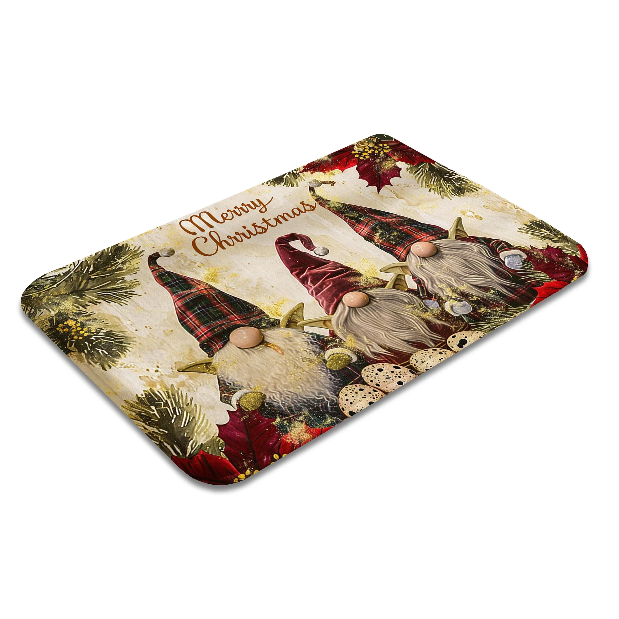 Vintage Plaid Gnome Pine Floral Print Plush Absorbent Sponge Mat,Bathroom Non‑Slip Mat & Decorative Door Mat