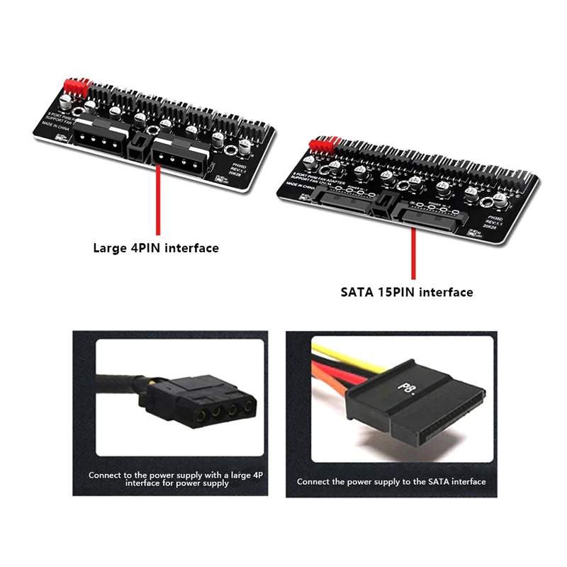 1 bis 8-Wege-Splitter-Kühler Lüfter Hub 3-polige 12-V-Steckdose Leiterplatte adapter 2-stufige Drehzahl regelung PC-Computer 4-poliger/Sata-Adapter