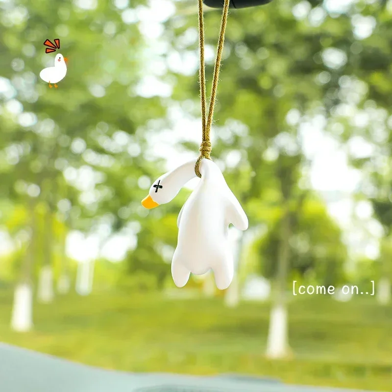 Funny Swing Goose Roasted White Roast Duck Car Pendant Swing Duck Car Hanging Ornament for Car Products Interior Accessories