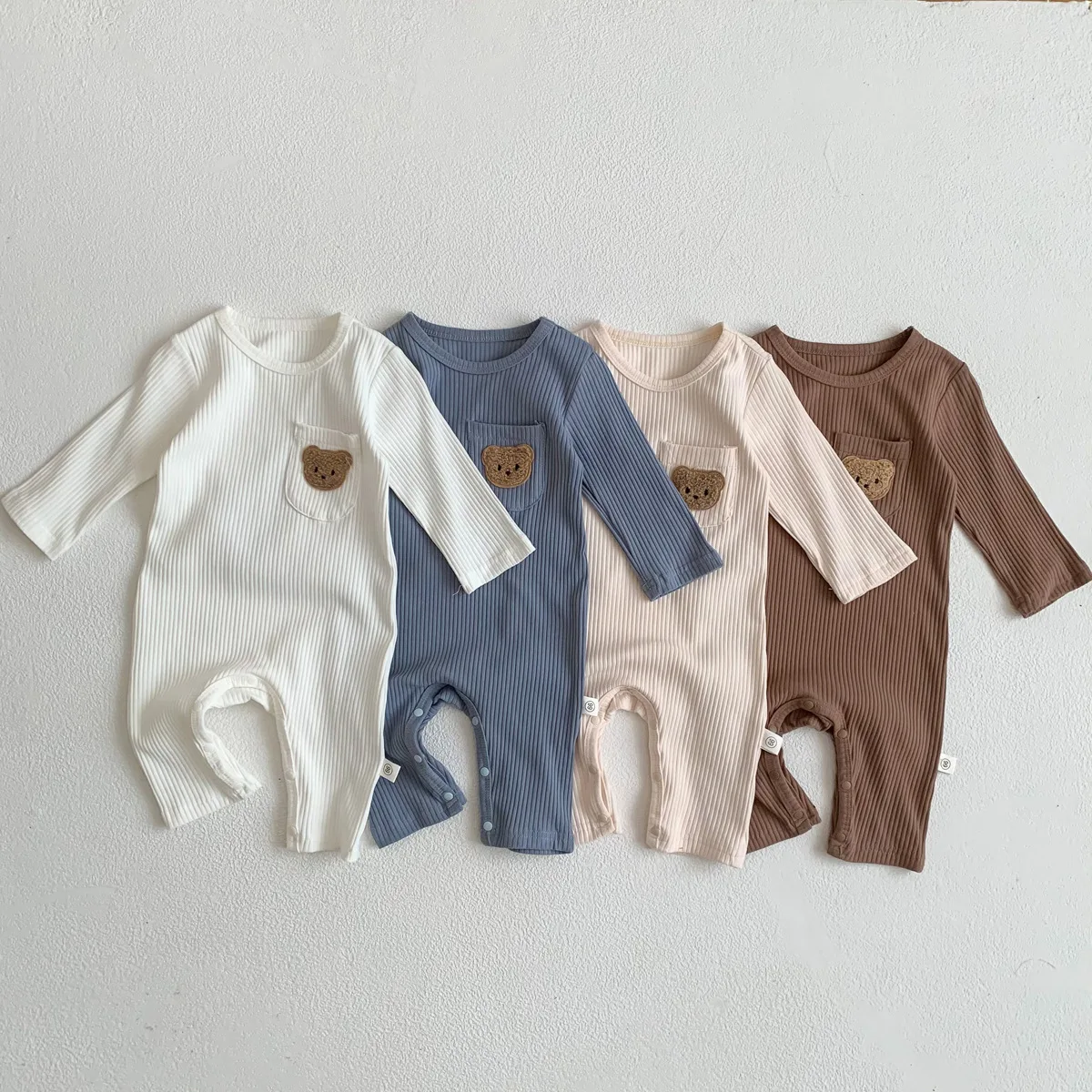 

Baby Skinny Romper Girls Soft Comfortable Cute Bear Jumpsuit Pajamas Boys Kids Soft Cotton Pocket Simple Rompers One Piece