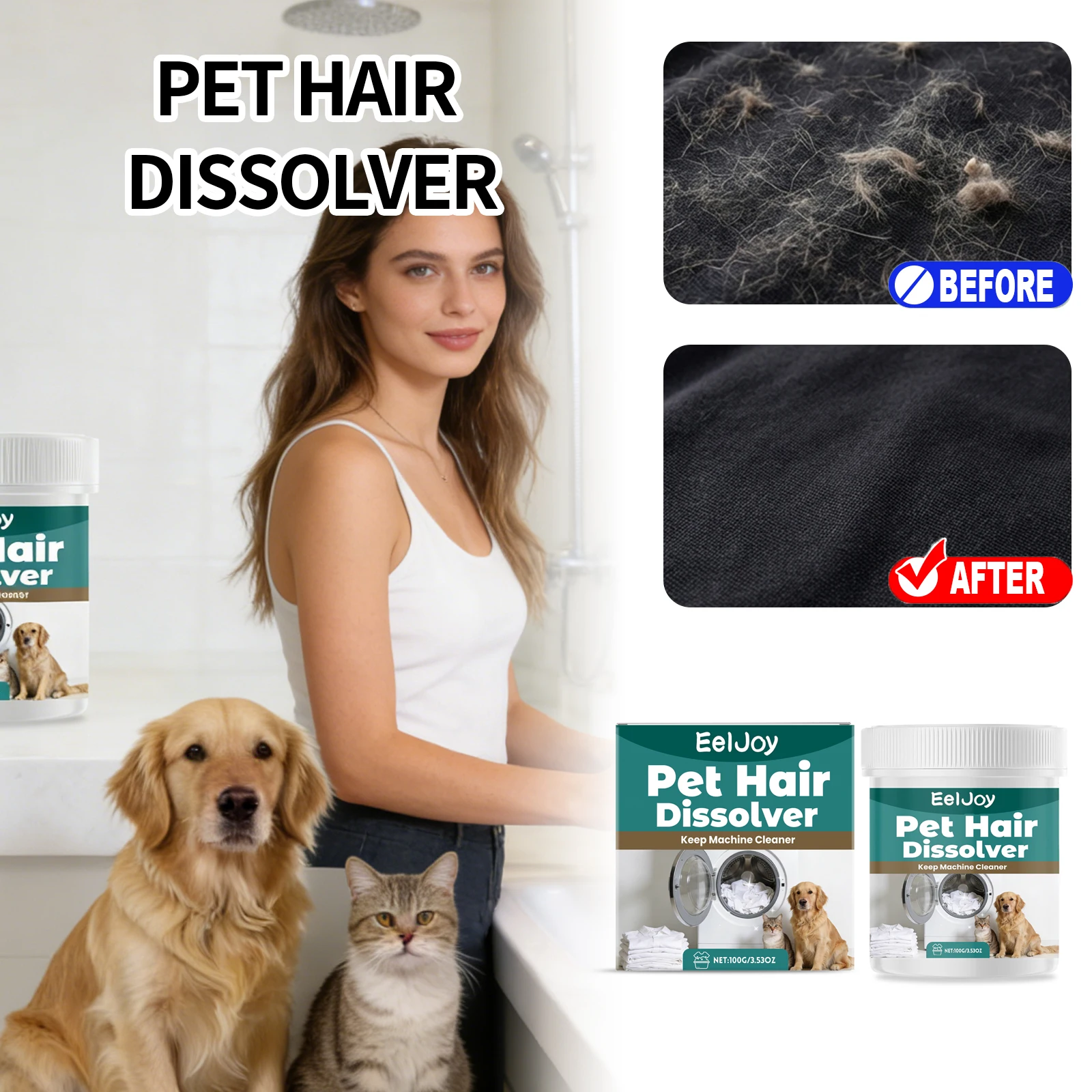 Disolvente de Pelo de Mascotas, Aditivo para Detergente de Lavandería, Fórmula Segura y Suave, Limpieza Profunda, Elimina el Olor de la Ropa, Removedor de Pelo para Lavadora