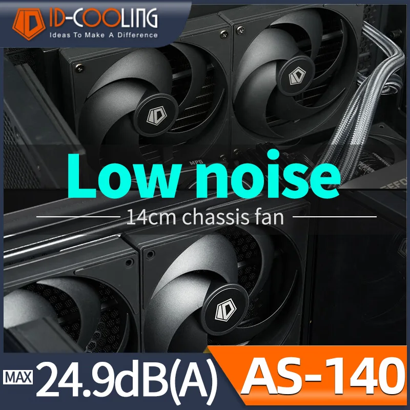 ID Cooling AS 140 Low Noise 14cm 5Leaves High Air Volume Silent Design PC Case Fan PWM Series Interface Water Cooling Ventilator