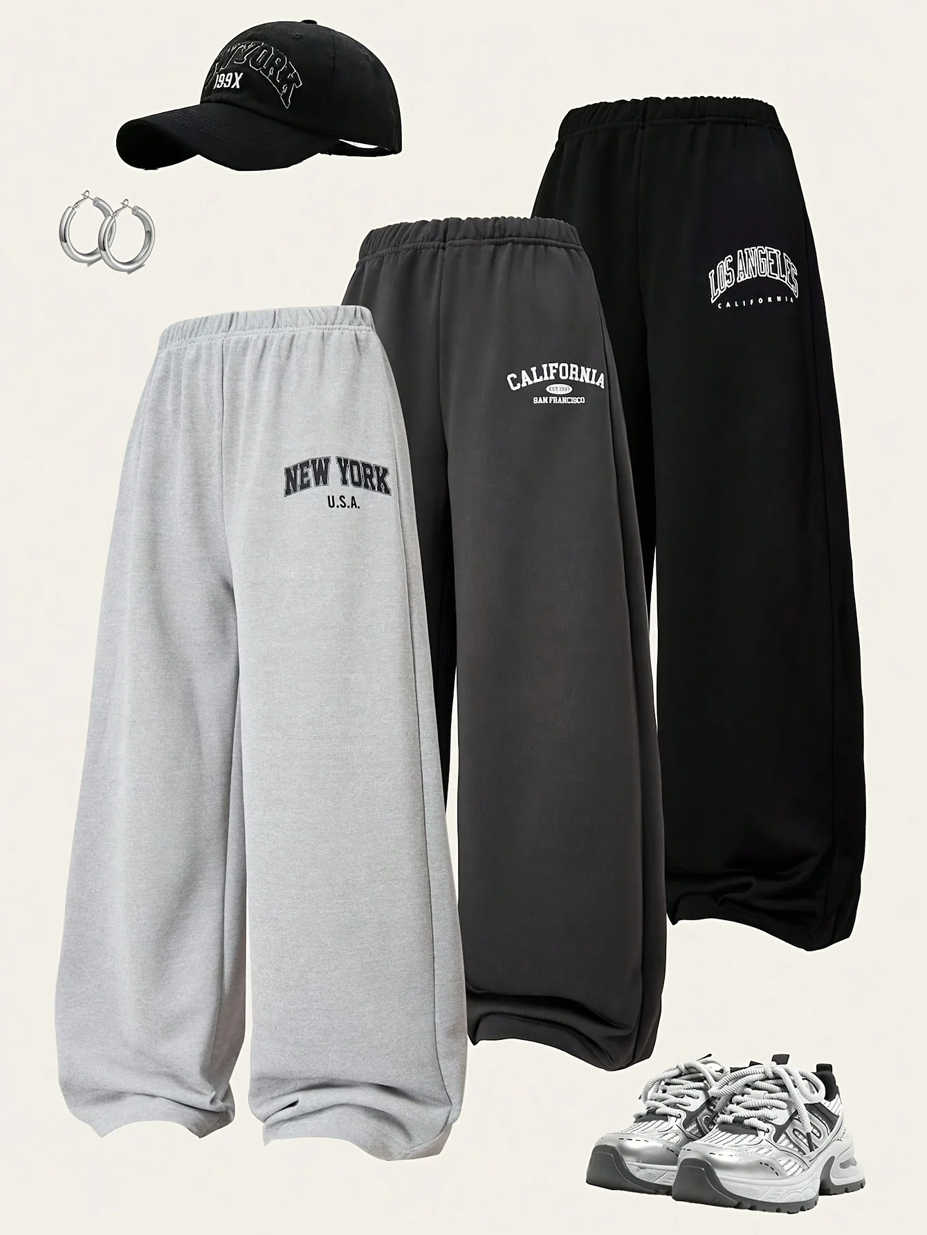 3er-Pack Mädchen-Jogginghosen mit Buchstaben-Print – Vielseitige Freizeithosen für Frühling und Herbst (3 Farben) – Detail 1