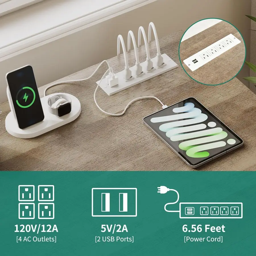 L Shaped Desk with Power Outlets, 60 Inch Computer Desk Corner Desk with File Drawer, Home Office Desk with Monitor Stand amp St