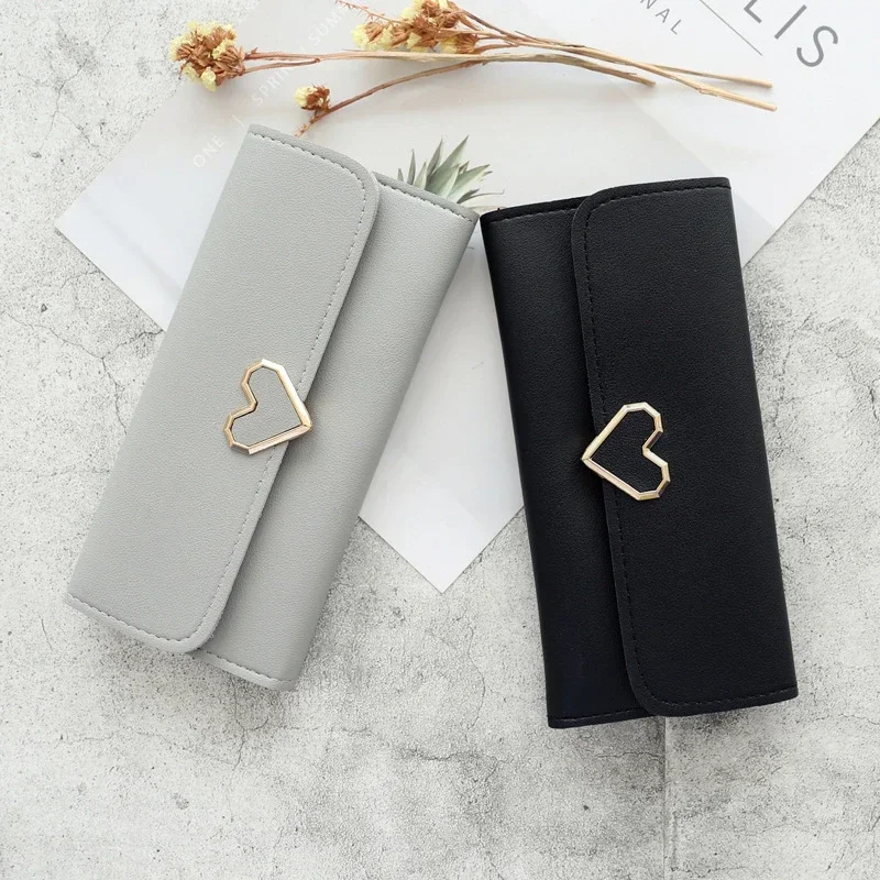 หรูหรา PU หนังกระเป๋าสตางค์ยาวผู้หญิงออกแบบหัวใจสุภาพสตรีผู้ถือบัตรกระเป๋าเงินหญิงกระเป๋าคลัทช์โทรศัพท์