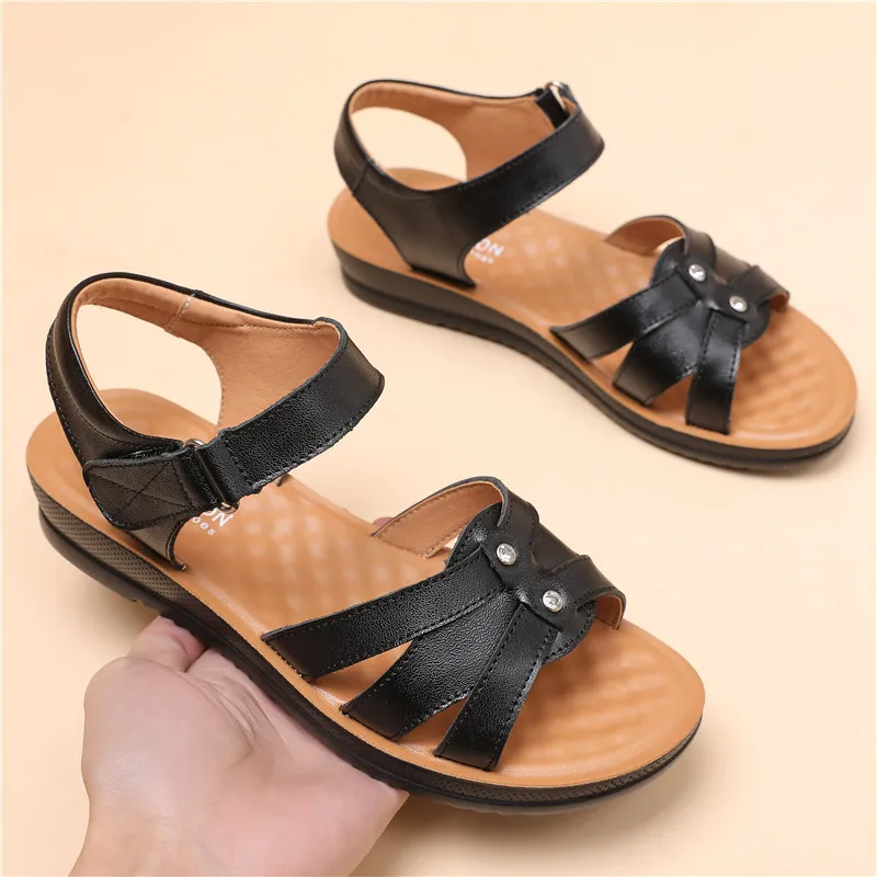 Woizgic Vrouwen Vrouwelijke Dames Moeder Echt Lederen Sandalen Platform Schoenen Antislip Zomer Koel Strand Haak Lus Plus Size 42 43