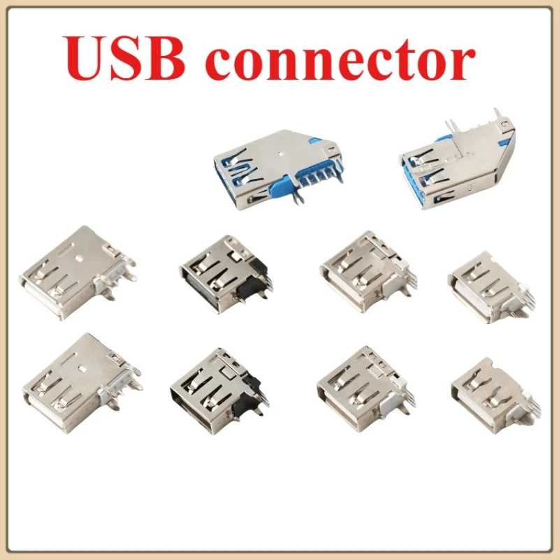 10PCS USB 2.0 A Female Mount Socket 90° Vertical Side Insertion Connector Long/Short Type USB Jack for PCB Installation
