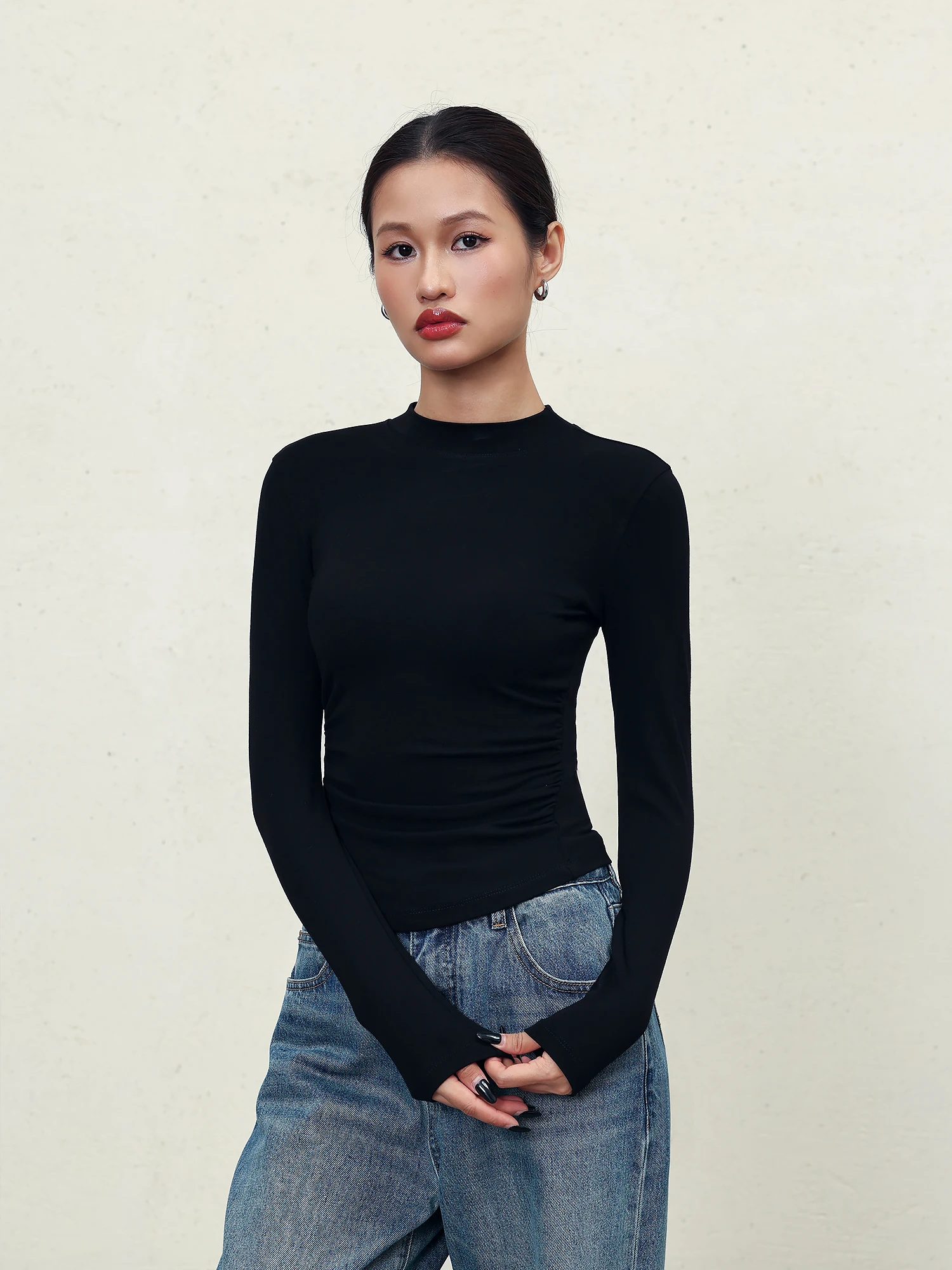 

Ousph Soft Time Women's Knitted Long Sve f High Collar Slim Fit Gathered Base irt T-irt Inner Wear Viscose Polyester