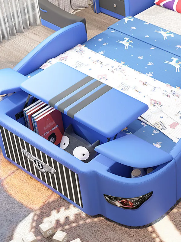 Children's bed Boy car bed 1.5 Single bed 1.2 Multifunctional cartoon car shape Solid wood leather  with guardrail