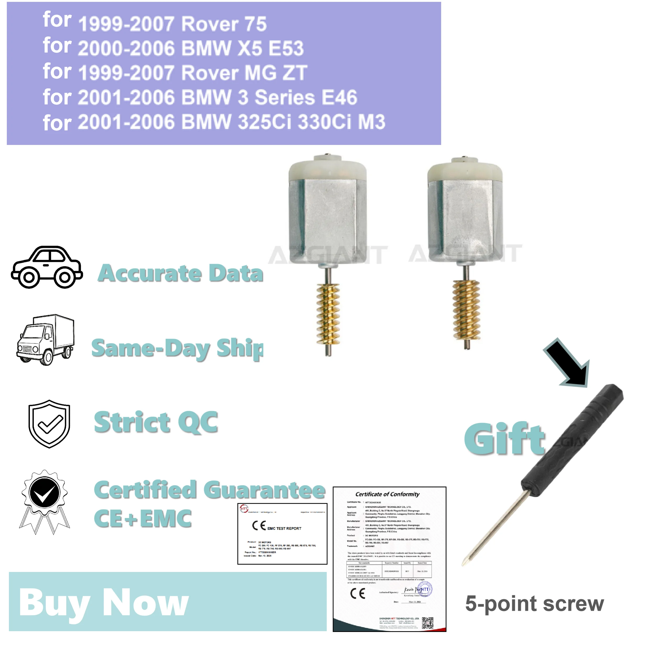 

2PCS DC motors for Rover 75 BMW X5 E53 3 Series E46 325Ci 330Ci M3 Rover MG ZT Door Lock Center Control AZGIANT