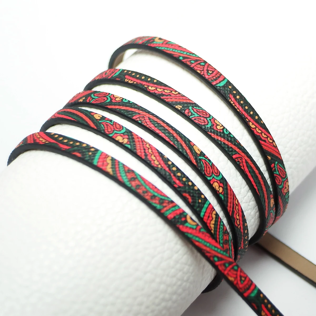 

46inch Ethnic Style Leather Cord,5x2mm Dark Green Mixed Colors Leather Strip,Jewelry Cord,Bracelet Making,Synthetic Leather Cord