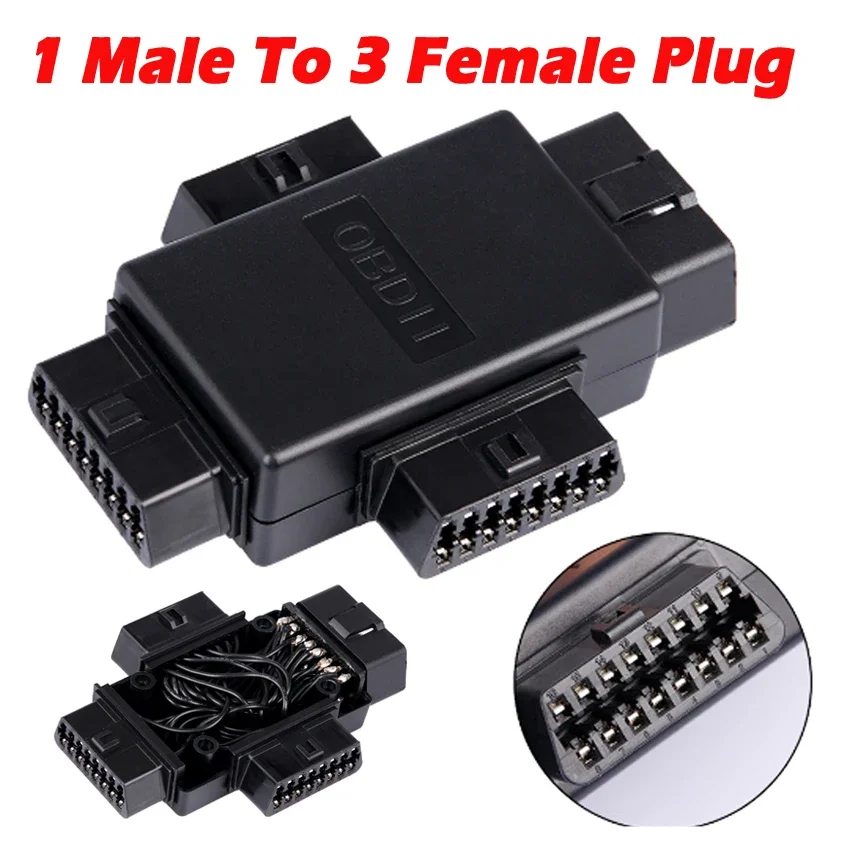 Car Connector Adapter 3 in 1 16 Pin OBD2 Car Connector Plug 1 Male To 3 Female ELM327 Multi-function Plug Diagnostic Cables Tool