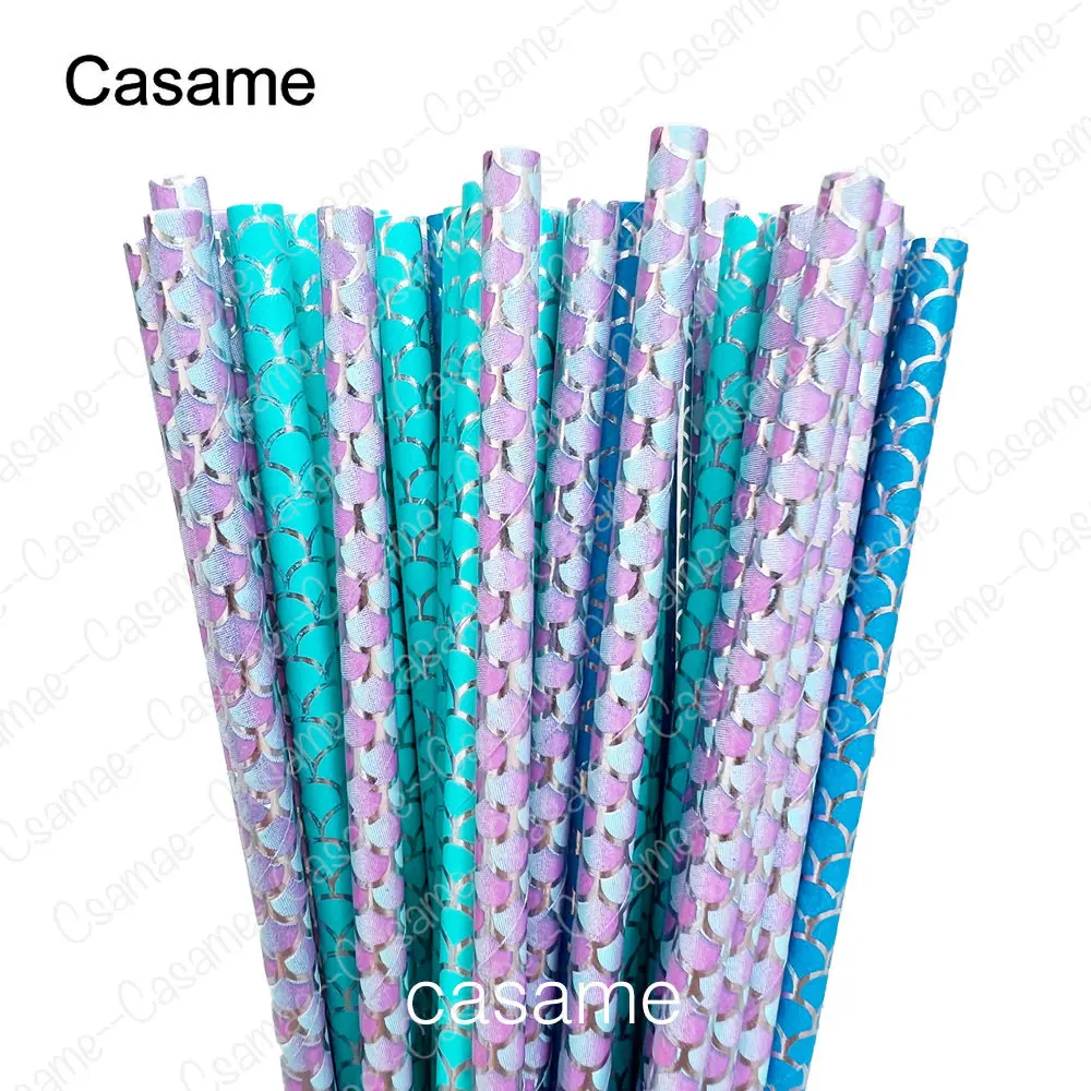 New Style Disposable Straws Paper Mermaids Straw Birthday Party Drinking For Under the Sea Paper Party Festive Event Supplies