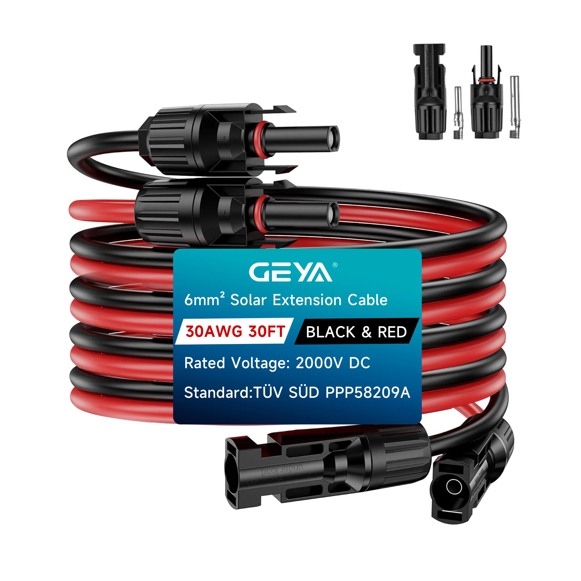 10AWG كابل تمديد للطاقة الشمسية كابل لوحة طاقة شمسية مع موصلات مقاومة للماء سلك لوحة PV 6mm2 للأنظمة خارج الشبكة #6