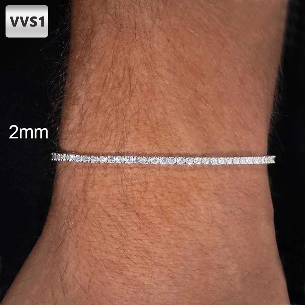 

Nuoya 2mm Moissanite Tennis Bracelet Brass 18k Gold Plated VVS Lab Diamond with GRA Certificate Men Women Wholesale