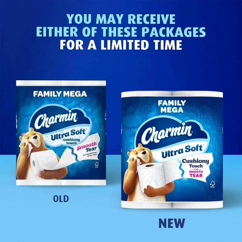 Ultra Soft Cushiony Touch Toilet Paper, 24 Family Mega Rolls = 123 Regular Rolls