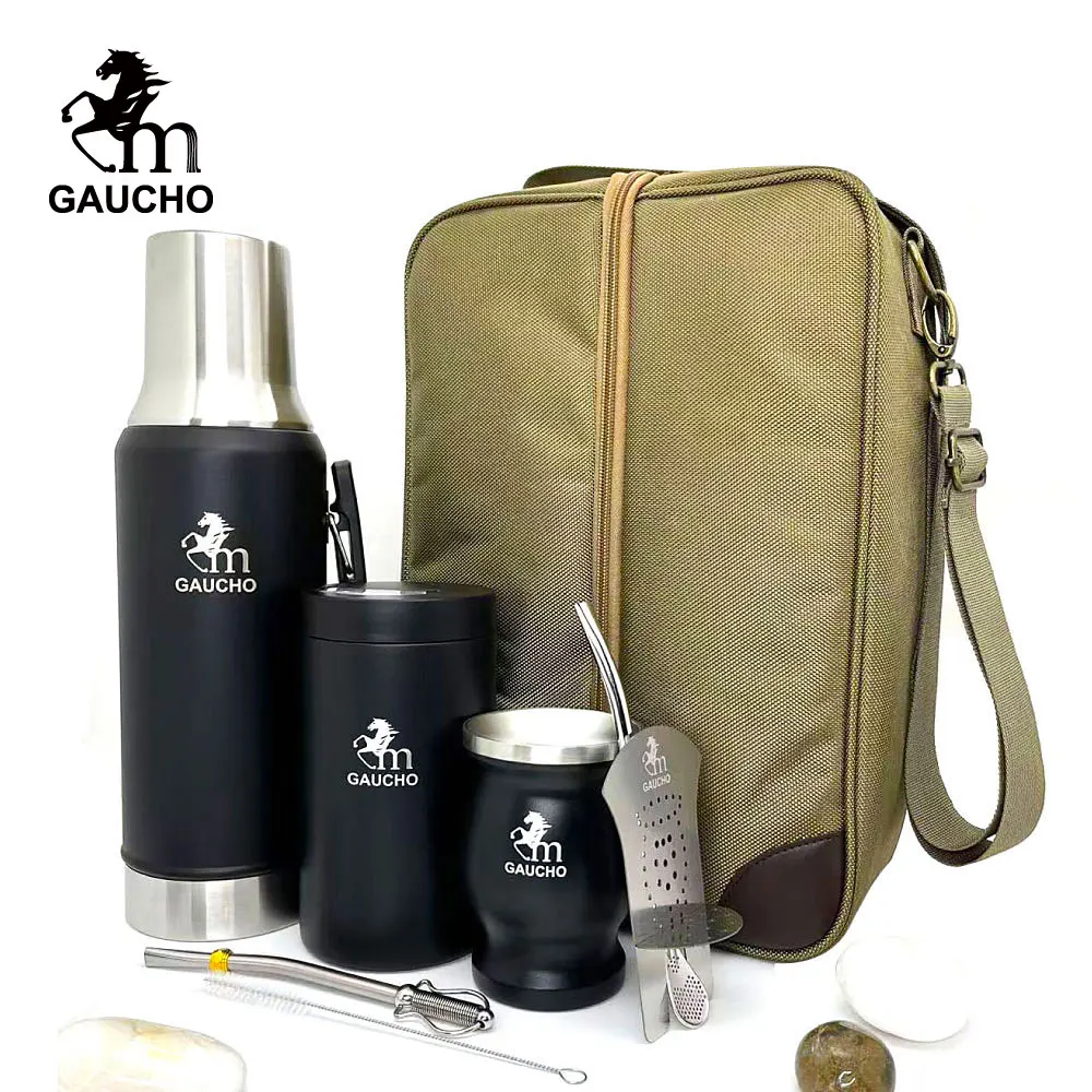 1 Set/Lot Gaucho Yerba Mate Travel Kits Include Stainless Thermos & Gourds Cup & Bombilla Straw & Tea Can & Filter Separator