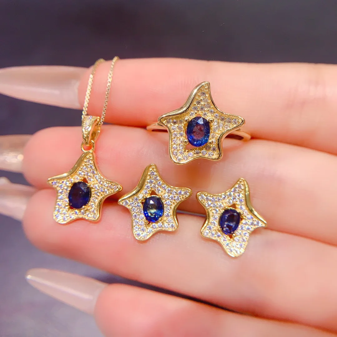 

Exquisite and Luxurious S925 Pure Silver Natural Sapphire Ring Ear Studs Pendant Luxury Perfect for Temperament Jewelry Gift