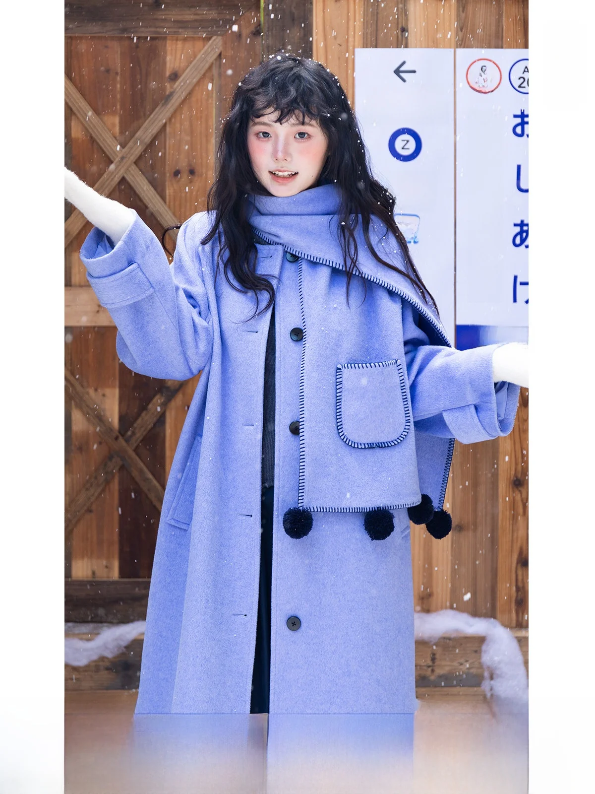 

BUD Bouclé Wool Scarf Ball Mid-Length Woolen Coat Ele Winter New Sle Women's Faion Outerwear Thi Long Sve Coat