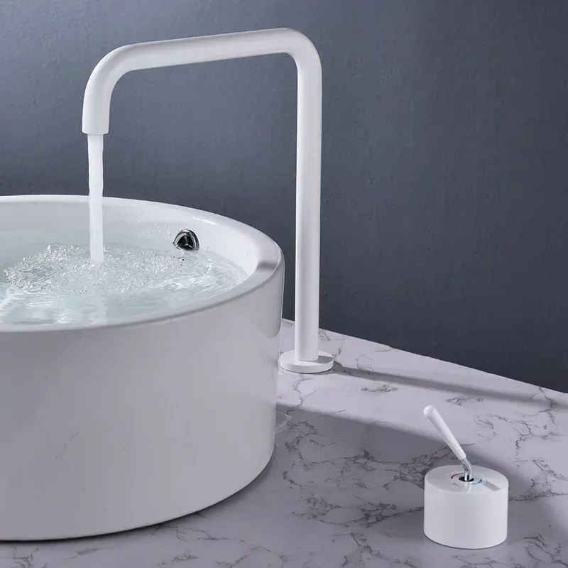All-copper white split type hot and cold hotel household simple table basin wash faucet MT1068