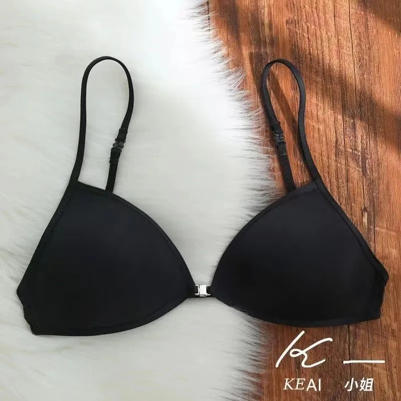 Thin style French triangle cup lingerie beautiful back hanging neck thin shoulder straps front buckle bra small bra