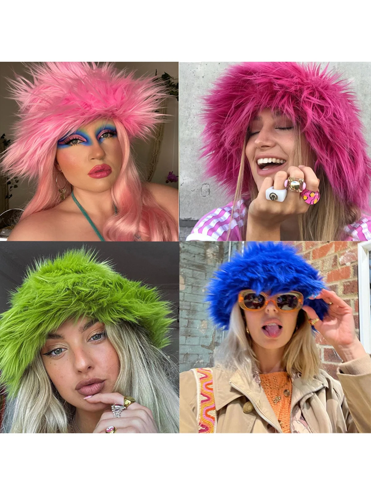 暖かいフェイクファーのフィッシャーマンハット、顔を細く見せるy2k風ふわふわトレンドガールウィンターキャップ、ストリートスタイル、ラウンドトップ、ショートブリム、ショッピングシーンに最適