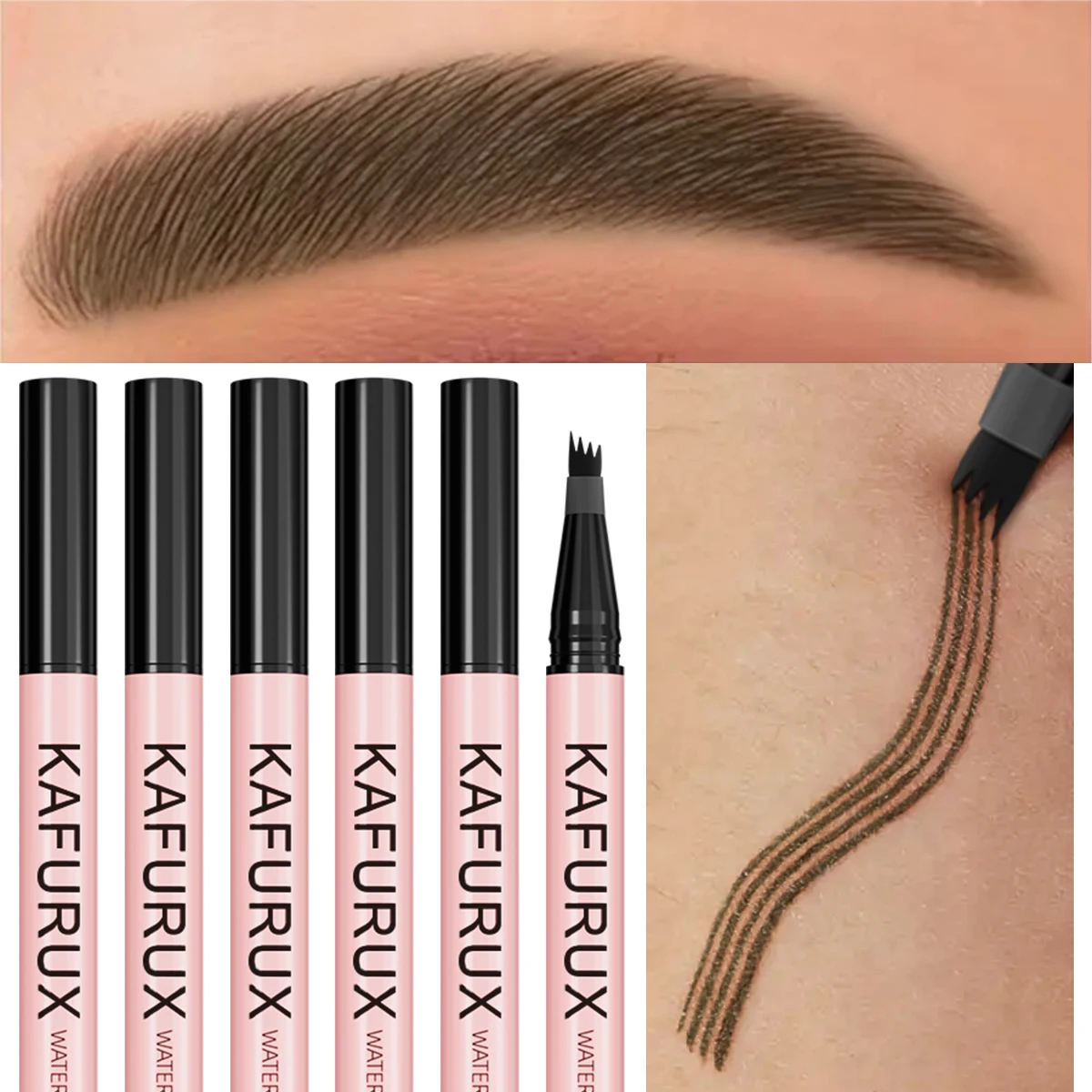 Lápiz de cejas marrón, 6 colores, 1 unidad, resistente al agua, 4 puntas divididas, lápiz de cejas negro, maquillaje líquido para cejas, cosmético duradero para regalos