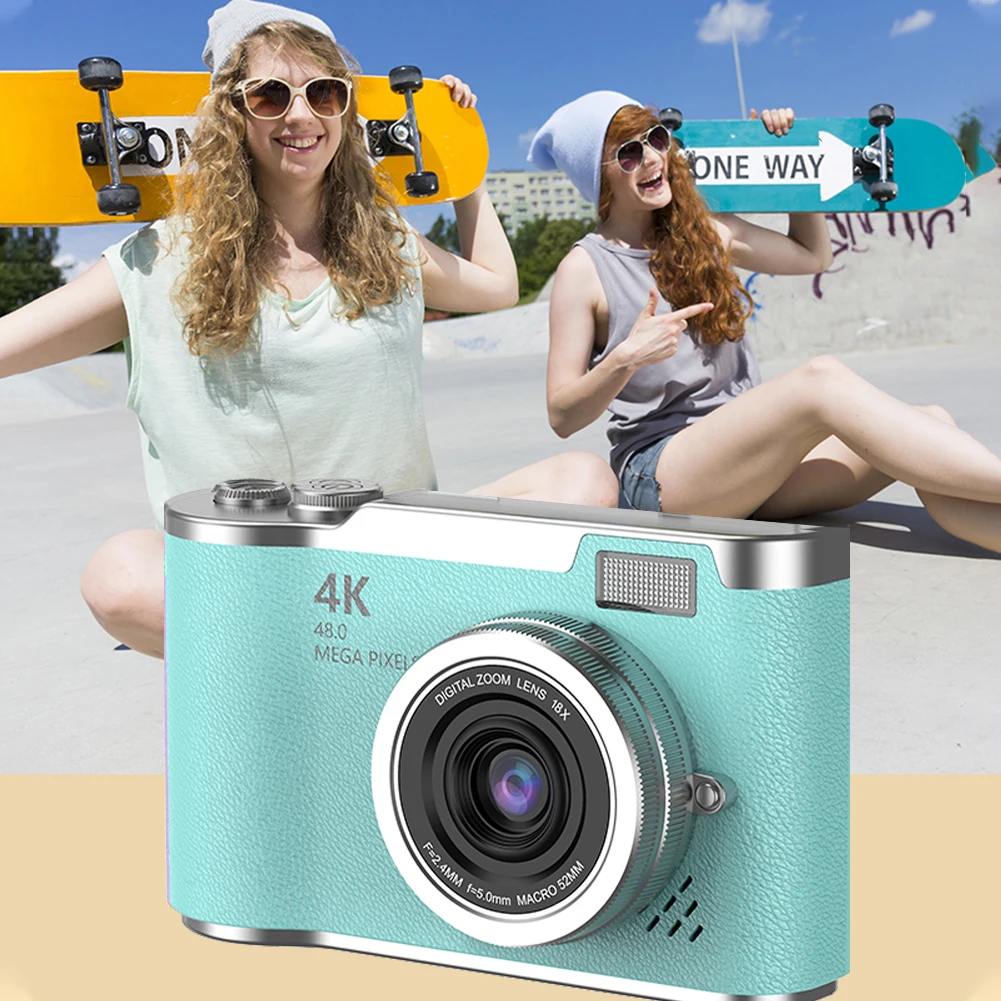 4K Digital Camera 48MP Portable CCD Camera 8X Zoom Video Recorder Gift (Green)