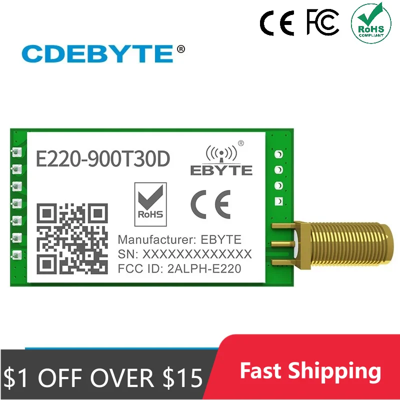 LoRa 868MHz 915MHz LLCC68 Wireless Module 30dBm Long Range10km RSSI CDEBYTE E220-900T30D SMA-K UART Transmitter Receiver SEMTECH