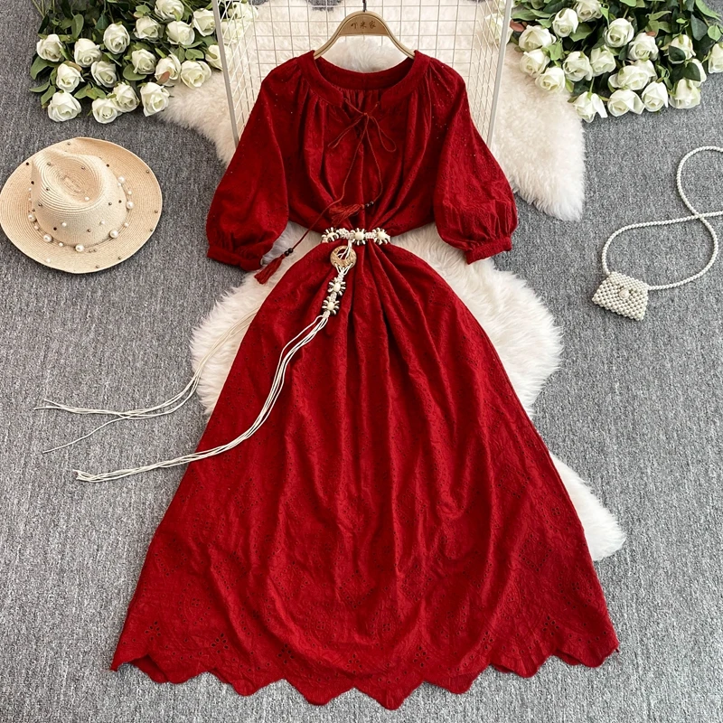 

Summer 2025 French Style Loose Mid Sleeve V-Neck Yellow Waistband Dress