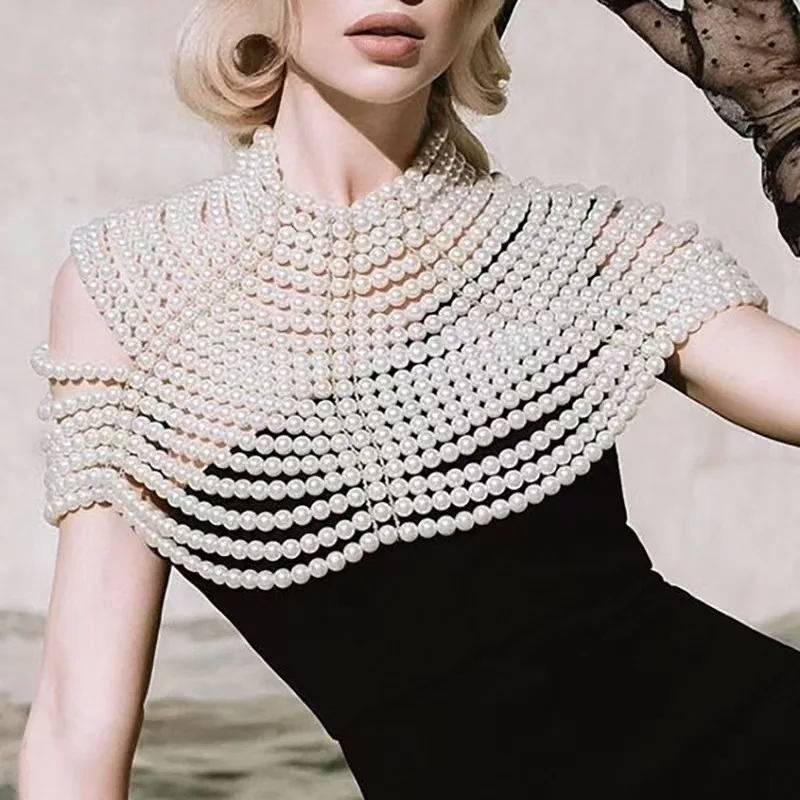 Chic Cold Minimalist Dense Pave Shiny Black Round Bead Body Chain Multi Row Stacked Choker Collar Body Jewelry For Women