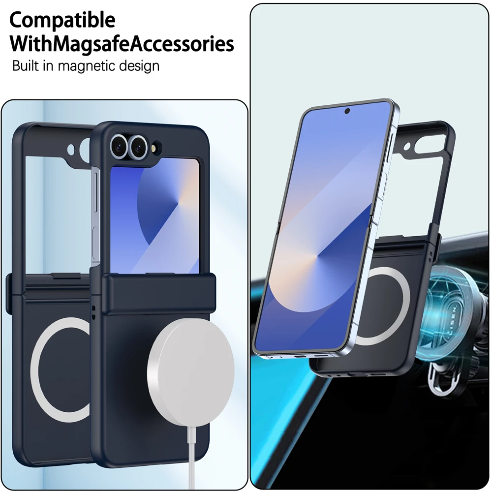 Luxury Original Phone Case For Samsung Galaxy Z Flip 6 5 4 3 For Magsafe Wireless Charge Ring Magnetic Shockproof Hinge Cover