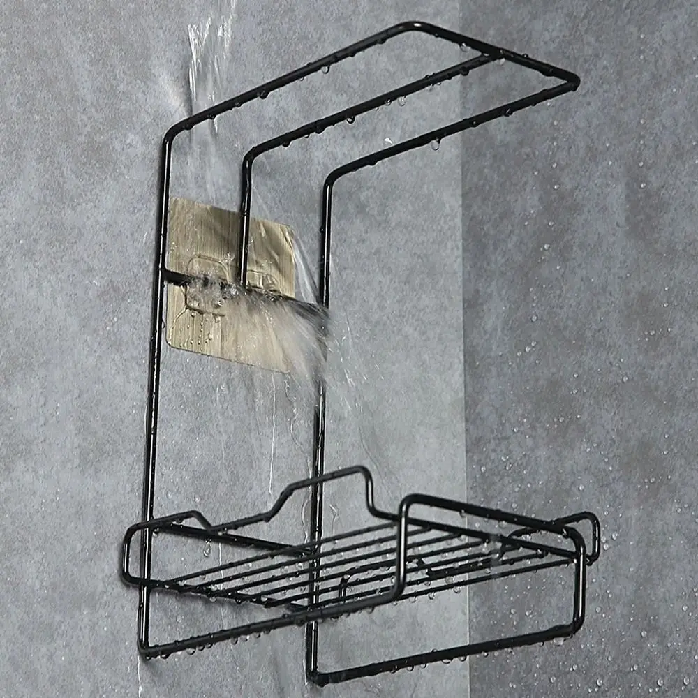 Estante de almacenamiento de paños de cocina de hierro, estante de drenaje de esponja blanco/negro montado en la pared con bandeja de goteo extraíble, ahorro de espacio