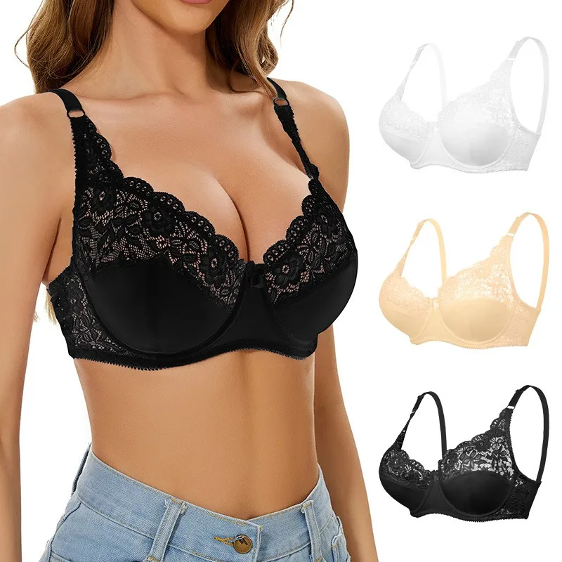 

Plus Size Push Up Bra Adjustable Women's Underwear With Steel Rings Thin Cup Lace Gathered Breast Intimates sexy