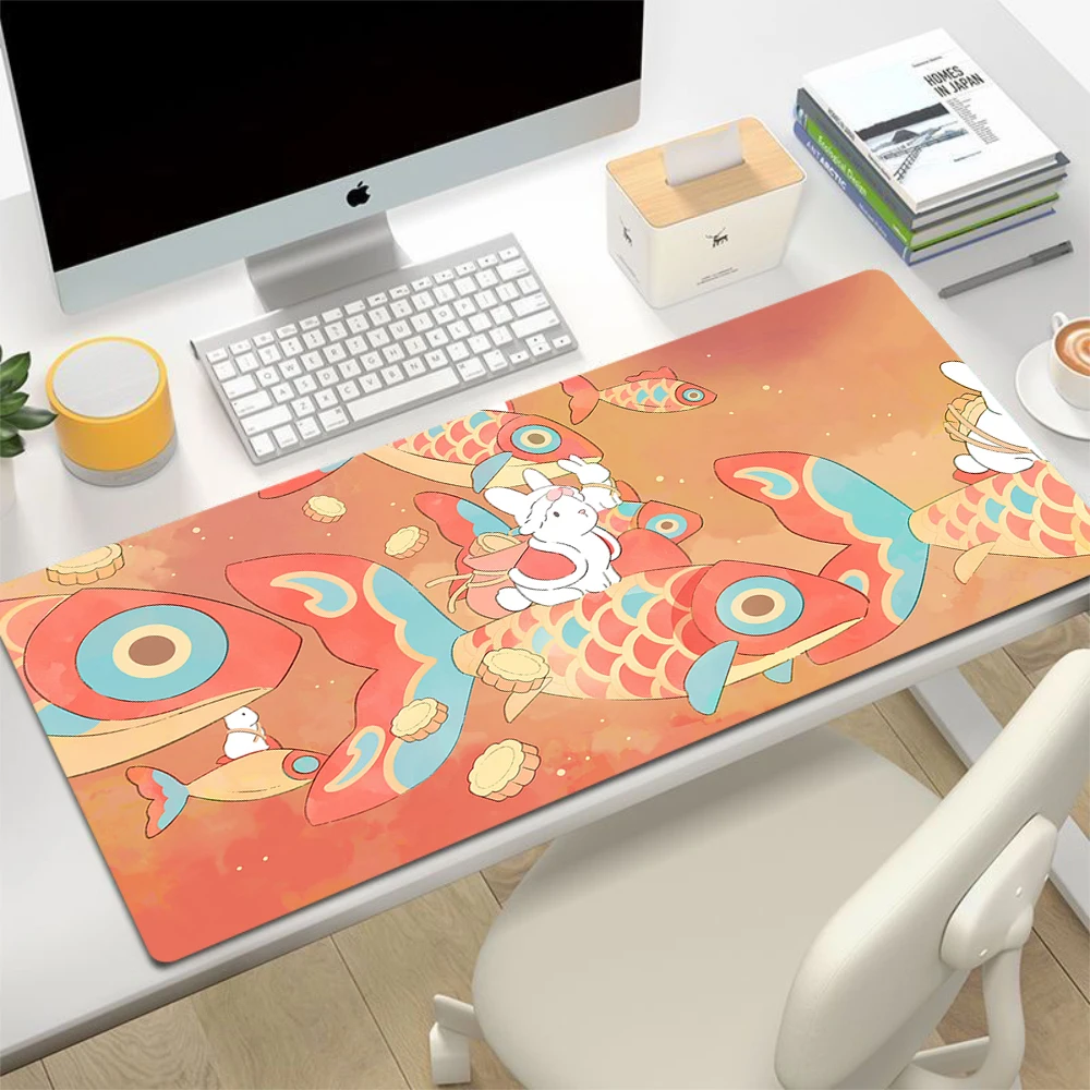 Kawaii Rabbit Green Anime Deskmat Large Game Mousepad Cute Cartoon Scenery Mouse Pad Laptop Office Extended Table Mat Big Carpet